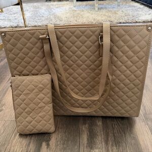 New LOVEVOOK Beige Lunch Tote Bag 15.6” Laptop Insulated  Quilted Handbag Office